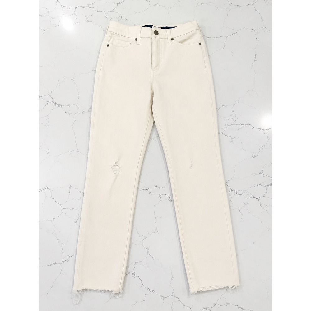 Banana Republic High Rise Slim Jeans 28 Ivory Cream Distressed Raw Hem